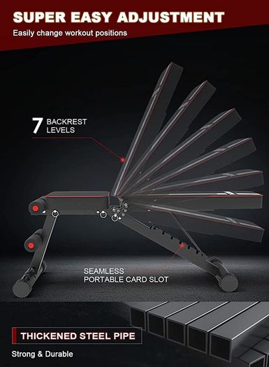 Adjustable Weight Bench, Multifunctional Weight Bench, Folding Fitness Bench for Strength Training at Home, with Flat Decline for Full Body Training (FREE POSTAGE)