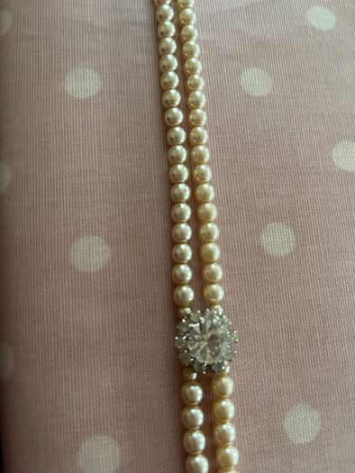 Double strand Faux pearls with Diamond clasp
