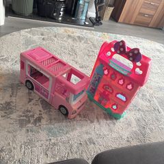 Barbie truck and Minnie Mouse house