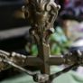 Antique Brass 15" high Art Nouveau Altar Standing Cross Crucifix Image 5