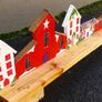 rustic wooden floating shelf display featuring a hand-painted village scene Image 6