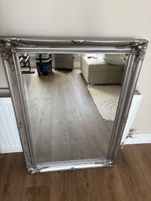Large Ornate Silver Leaning Mirror