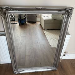 Large Ornate Silver Leaning Mirror