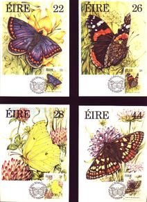 1985 Ireland Butterflies (Fauna & Flora) Maximum Cards First Day of Issue Cancel with matching stamp