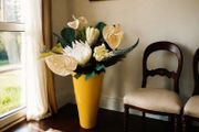 Large Yellow Ceramic Vase  with Premium Faux Floral Arrangement