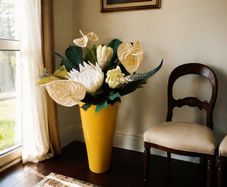 Large Yellow Ceramic Vase  with Premium Faux Floral Arrangement