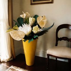 Large Yellow Ceramic Vase  with Premium Faux Floral Arrangement