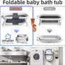 Foldable Baby Bath Tub with Digital Thermometer Collapsible Newborn Bathtub with Soft Cushion Mesh Support Net Anti-Slip Portable Travel Spa for Infants Toddlers 0 to 3 Year Grey Star Image 4