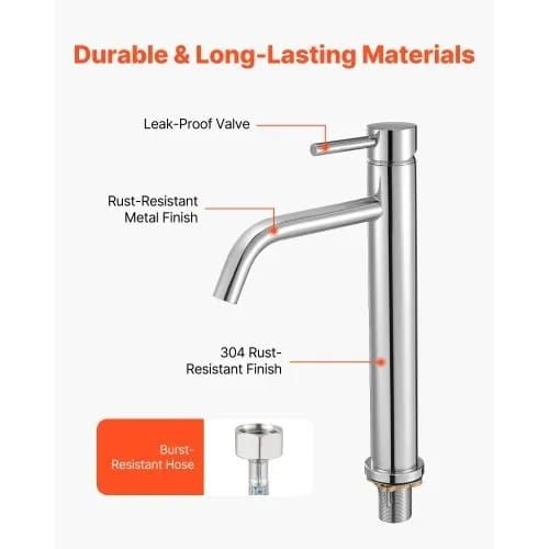 Single Handle Sink Faucet, Chrome-Plated Silver Faucet Kitchen Sink, 1 or 3 Hole Kitchen Water Faucets with Push-Button Drain, Suitable for Bathroom, RV, Bar, Public Restroom, High Arc Faucet