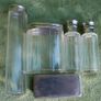 Antique Edwardian 1800s Set 5  Apothecary Bottles Ground-Glass Stoppers, Glass Vanity Pin Bottles Jars Image 3