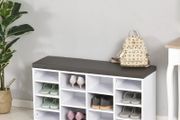 Multi-Storage Shoe Rack w/ 14 Compartments Cushion Moving Shelves Solid Frame Foot Pads Home Office Tidy Organisation Boots Trainers White