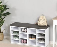 Multi-Storage Shoe Rack w/ 14 Compartments Cushion Moving Shelves Solid Frame Foot Pads Home Office Tidy Organisation Boots Trainers White