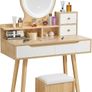 Dressing Table with Round Mirror and Lights, Small Vanity Desk with Stool Image 5