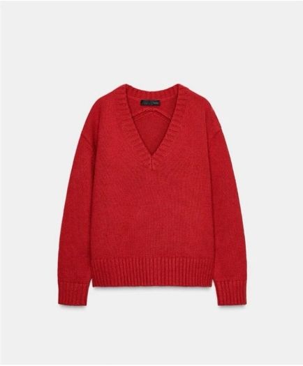 Zara Red Oversized V Neck Jumper  Size Large