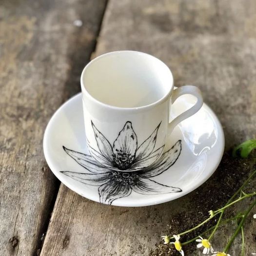 Sarah Horne Botanicals Fine Bone China Floral Decadence Espresso Cup and Saucer