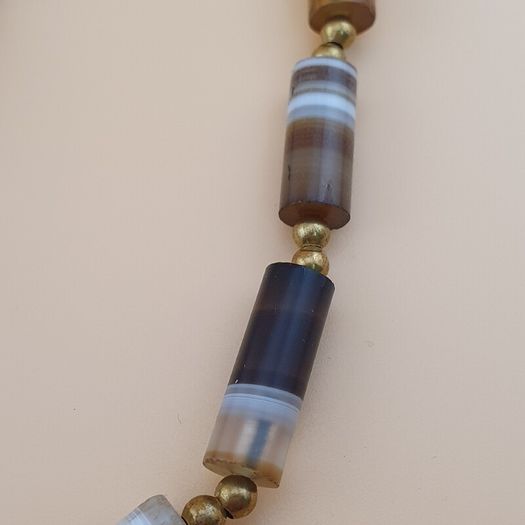 Authentic Antique Yemeni Banded Agate Beads Necklace 22 inches