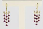 Solid 18k Yellow Gold Chandelier Earrings with 20 Natural Rubies 3.56g