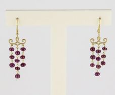 Solid 18k Yellow Gold Chandelier Earrings with 20 Natural Rubies 3.56g