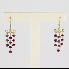 Solid 18k Yellow Gold Chandelier Earrings with 20 Natural Rubies 3.56g