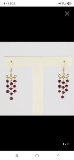 Solid 18k Yellow Gold Chandelier Earrings with 20 Natural Rubies 3.56g