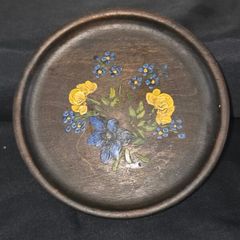 Antique Hand Painted Wooden Trinket Dish