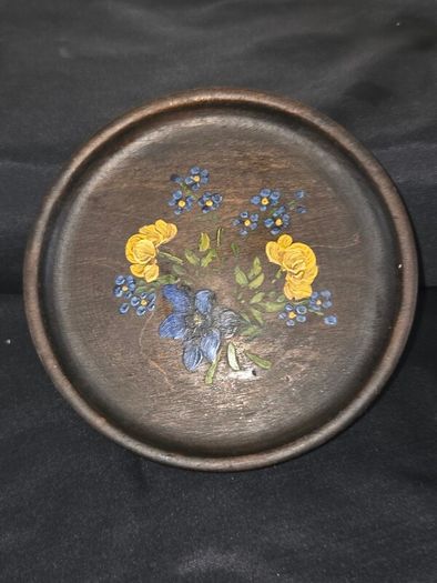 Antique Hand Painted Wooden Trinket Dish