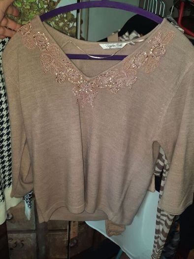Tan Embellished Elizabeth Scott Jumper , Size S/M (UK 10) , Excellent Condition