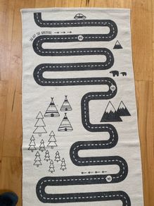 OYOY Kids play mat Adventure Rug 180cm x 70cm roads teepees organic cotton