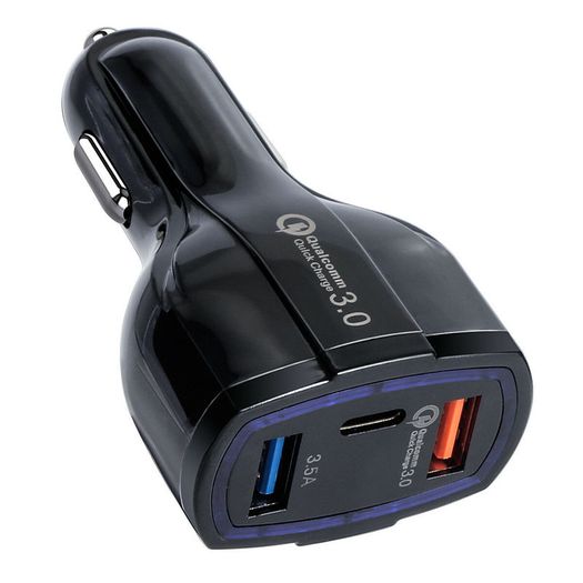 2 X QC 3.0 3 Port Fast Car Mobile Charger (Dual USB-A + Type-C) 35W (Brand New/Warranty)