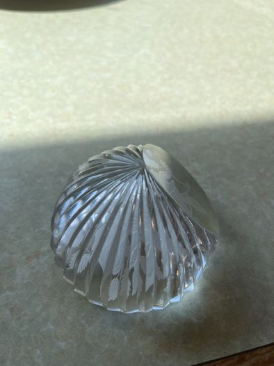 Vintage Stuart Crystal Dime Paperweight & Cavan Crystal Fan shaped clock
