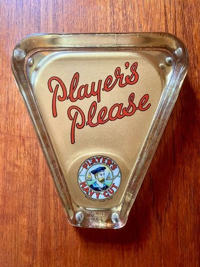 Original Pristine "Players Please" Triangular Glass Ashtray