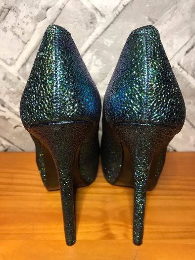 Steve Madden Dejavu Green/Blue Glitter Mermaid Scale Pattern Stiletto High Heel Shoes UK5 EUR38   S-E