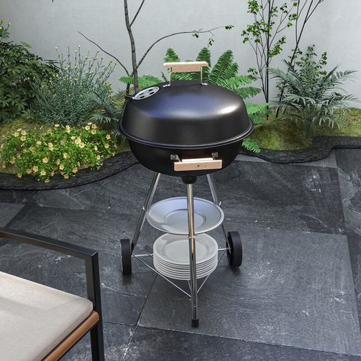 Kettle Charcoal Grill, Portable Round BBQ Smoker with Lid and Damper, Outdoor Garden Party Barbecue