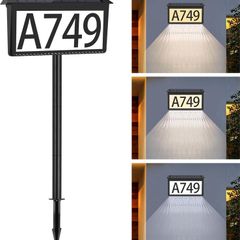 Solar Address Sign, House Numbers for Outside Light Up, 3 Colors Waterproof LED Illuminated Numbers With Stake, Wall Mounted/In Ground Plaque for House