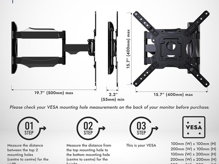 TV Wall Bracket Mount 24-60 Inch Tilting Swivel Extend Arm VESA 400x400