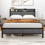 King Size Bed Frame with Storage and Headboard Shelf Image 9
