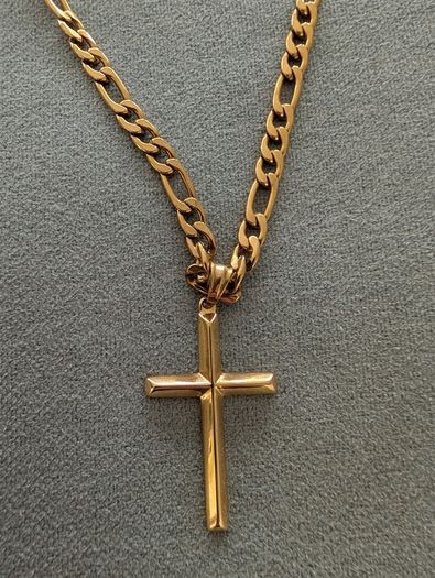 Adorato Jewelry 24k Gold Cross Figaro 22 inch chain