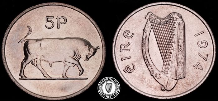 Ireland - 1974 - 5 Pence - Bull - UNC+ - KM.22 - [2400]