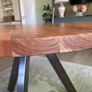 Solid 120cm round Acacia Dining Table & 4 Velvet Chairs. Image 7