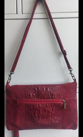 Red Italian Suede Croc-Effect Leather Crossbody Bag Clutch