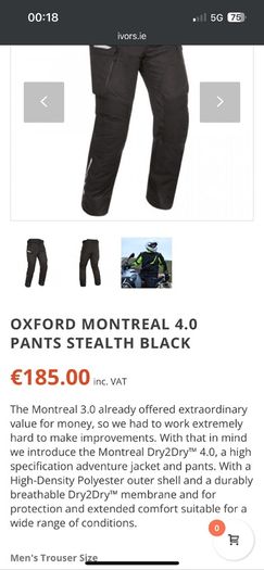 Motorcycle Pants Oxford Montreal 4.0 Stealth Black Size: Medium Regular Leg