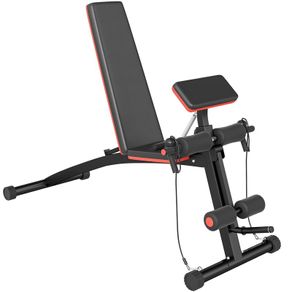 Foldable Weight Bench with Resistance Ropes, Adjustable Dumbbell Bench Sit Up Ab Bench for Multiuse Workout