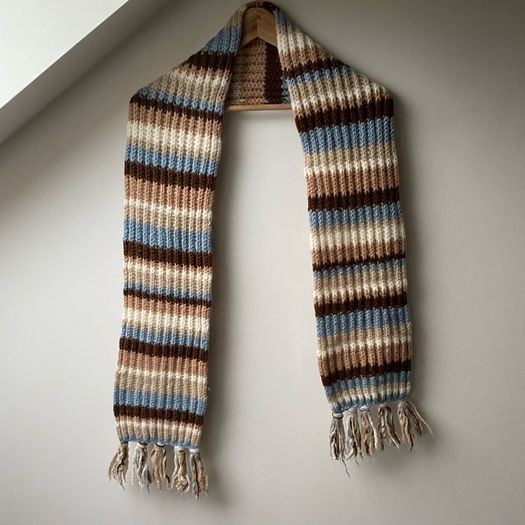 Erin Knitwear Ireland 100% Pure Wool Striped Scarf Perfect Condition Ribbed Winter Scarf