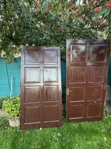 Two teak garage doors