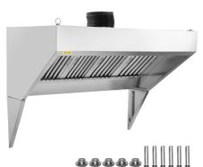 Commercial Exhaust Hood, 8FT Food Truck Hood Exhaust, 201 Stainless Steel Concession Trailer Hood with 4 Detachable U-shaped Grid Oil Filter Mesh