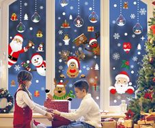 Christmas Window Clings, 218 Pcs Christmas Window Stickers, 10 Sheets Reusable Xmas Window Decals with Santa Claus Reindeer Snowman, Double-side Xmas Snowflake Window Clings for Winter Party Supplies (FREE POSTAGE)
