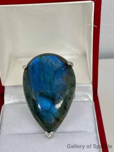 Labradorite Solitaire Ring in Platinum Overlay Sterling Silver