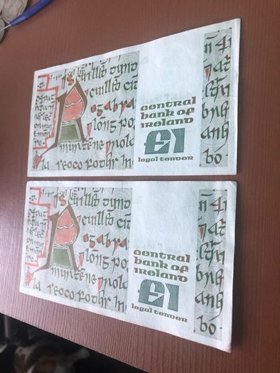 Two irish one pound punt notes