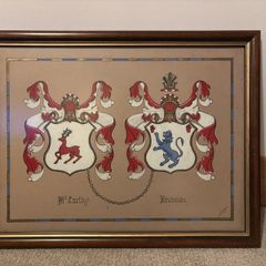 Vintage Hand Painted Coat of Arms of McCarthy and Brennan families