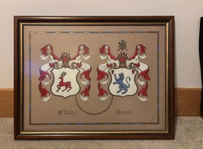 Vintage Hand Painted Coat of Arms of McCarthy and Brennan families